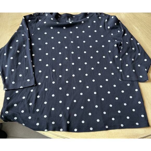 Lands End Womens Polka Dot Shirt 2X Cotton Knit Black White Boat Neck Plus Size - Picture 7 of 12